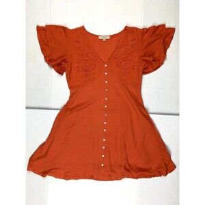 CV Chelsea Violet Eyelet Babydoll Dress XS Orange Flowy Bohemian Lined